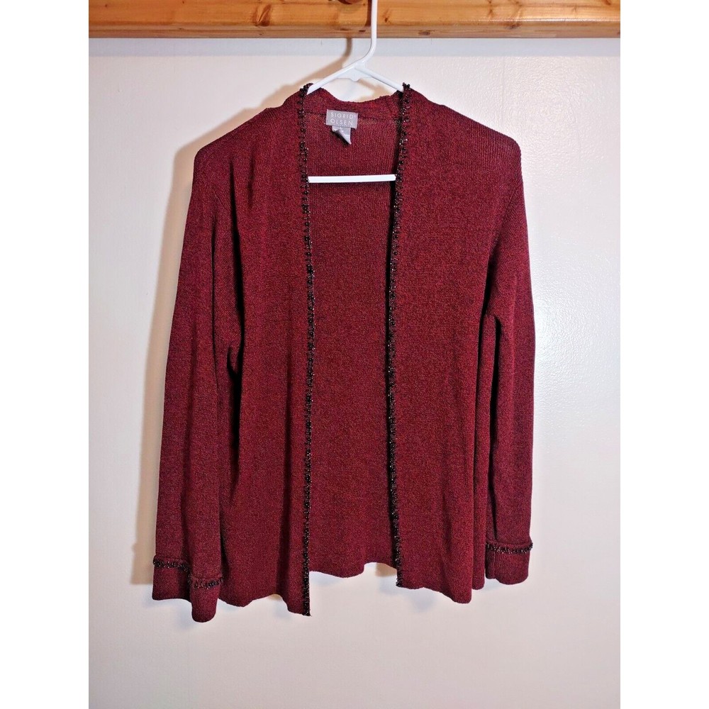 Sigrid Olsen Women's L Beaded Cardigan Maroon Vintage Art to Wear Fashion